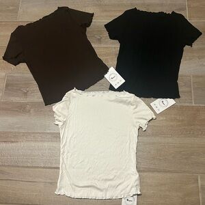 NWT Amazon Women's Short Sleeve Tops - Black, Brown, and Cream